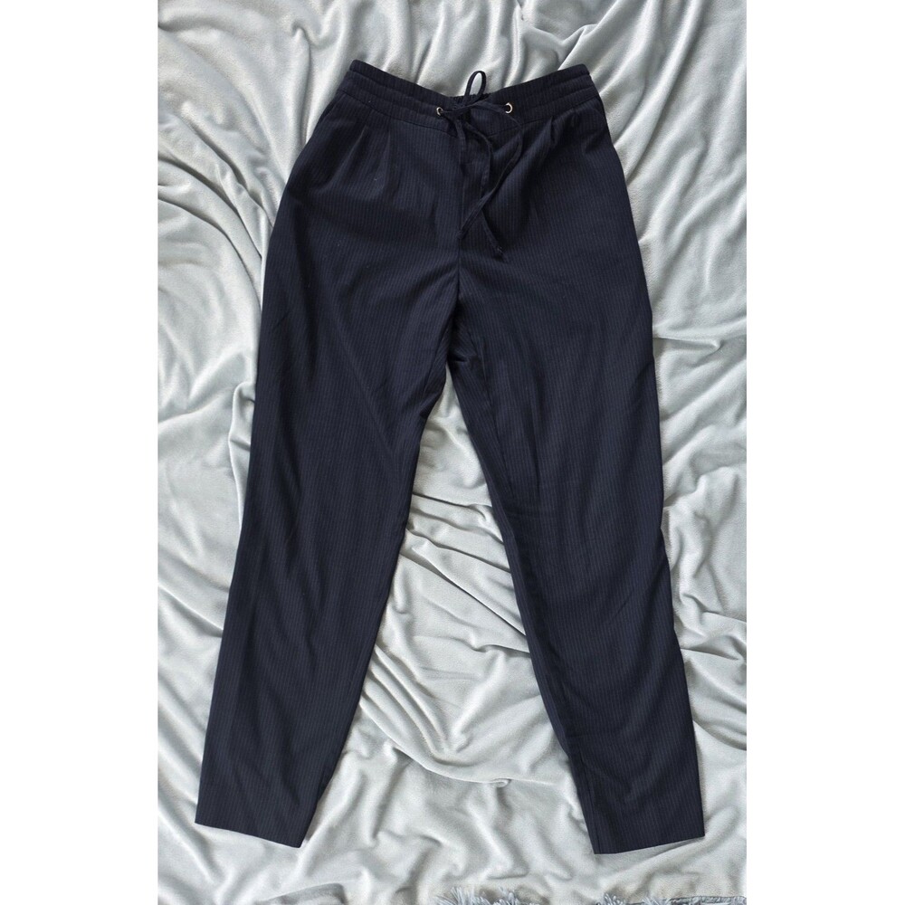 Zara Basic Navy Pinstripe Jogger Pants M Drawstring Waist Tapered Ankle XS